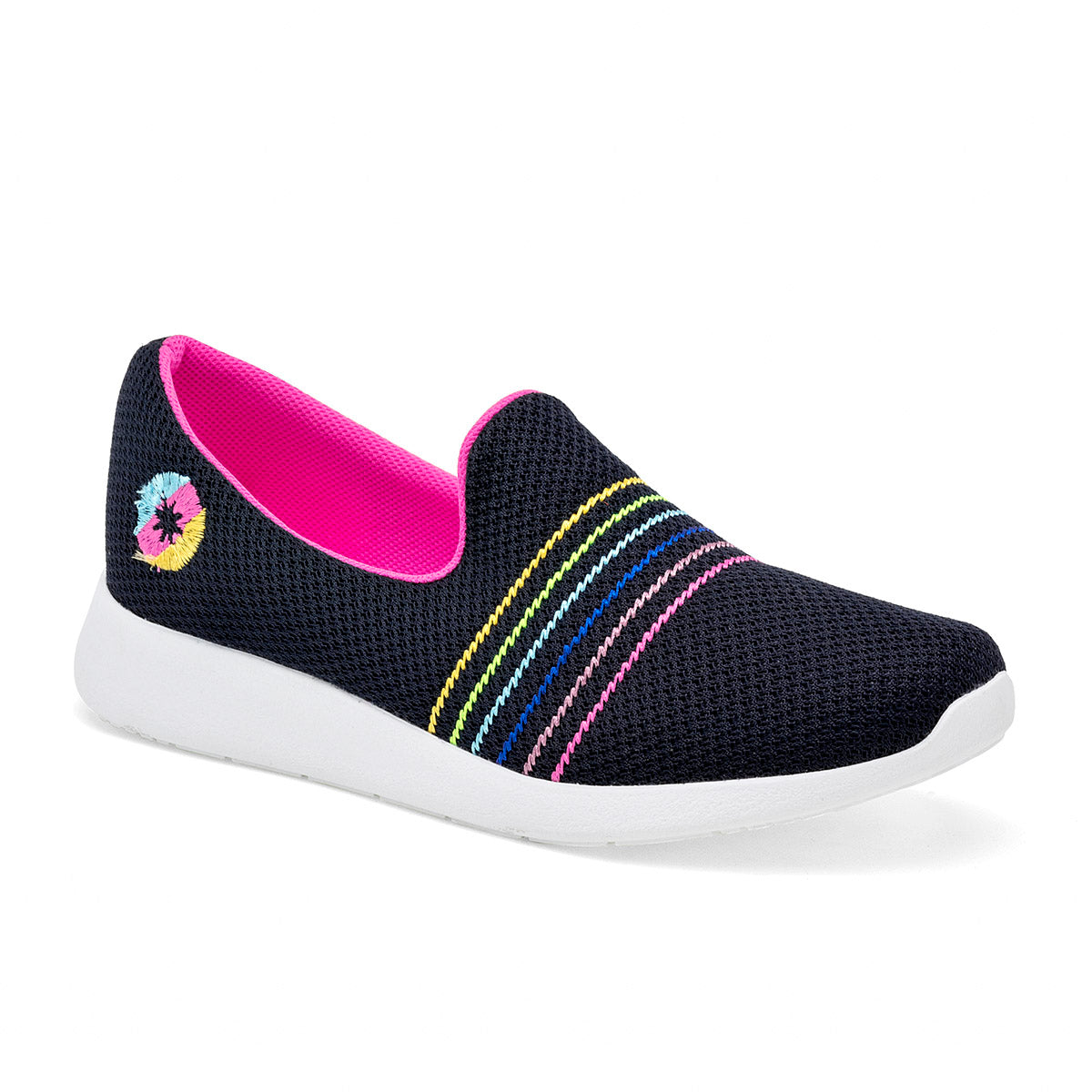 Tenis urbano para mujer negro con líneas de colores en Moramora