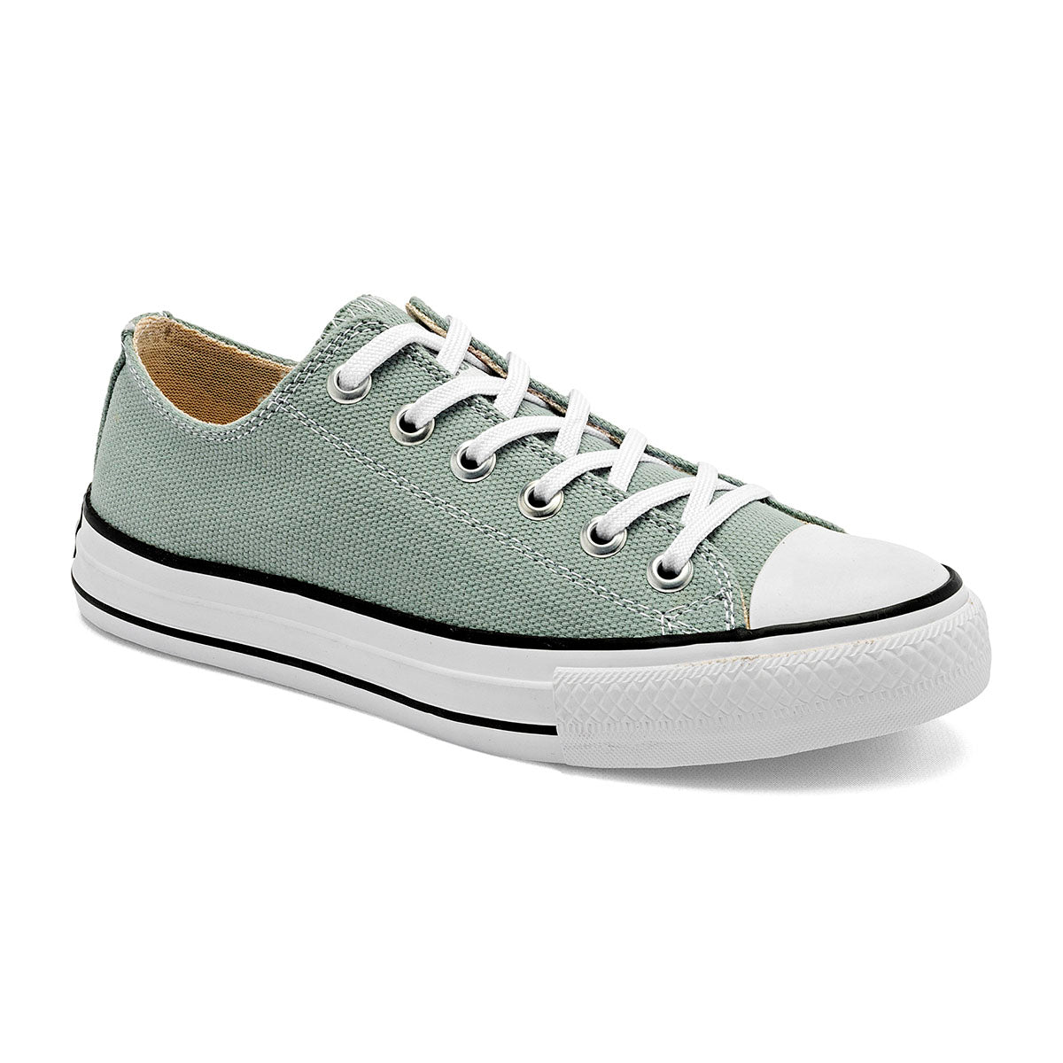 Tenis urbano para mujer color verde con agujetas color blanco marca Moramora