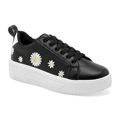 Tenis urbano para mujer color negro con estampado de flores marca Moramora