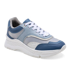 Tenis urbano para mujer color azul con detalle color plata marca Moramora 