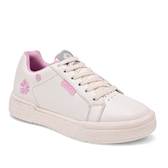 Tenis urbano para mujer color blanco con flores color rosa marca Moramora