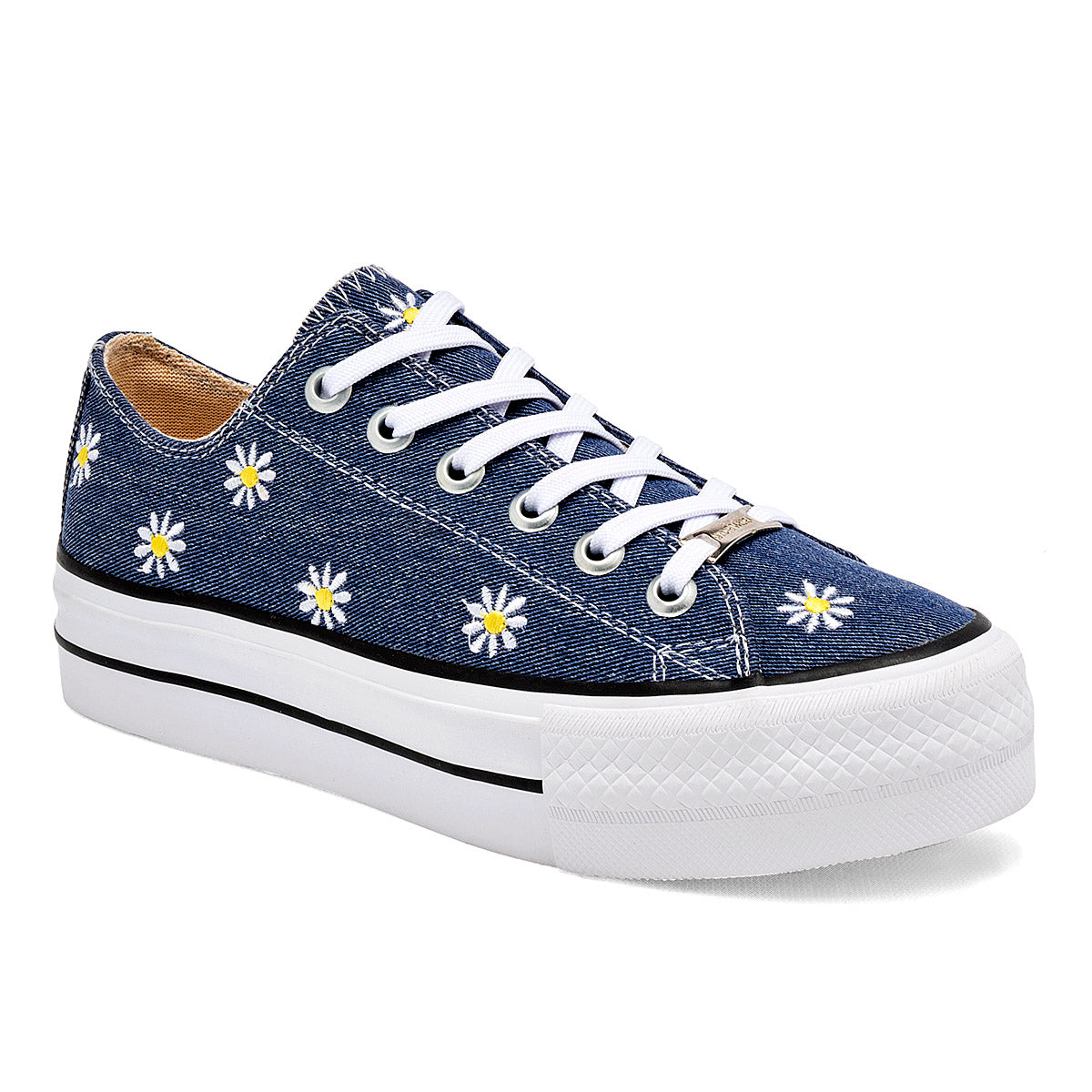 Tenis urbano para mujer color azul con flores marca Moramora
