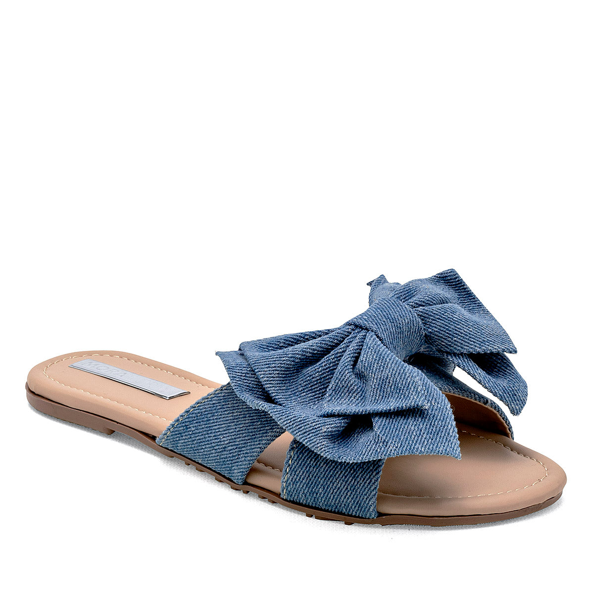 Sandalia para mujer color azul con un moño marca Moramora 