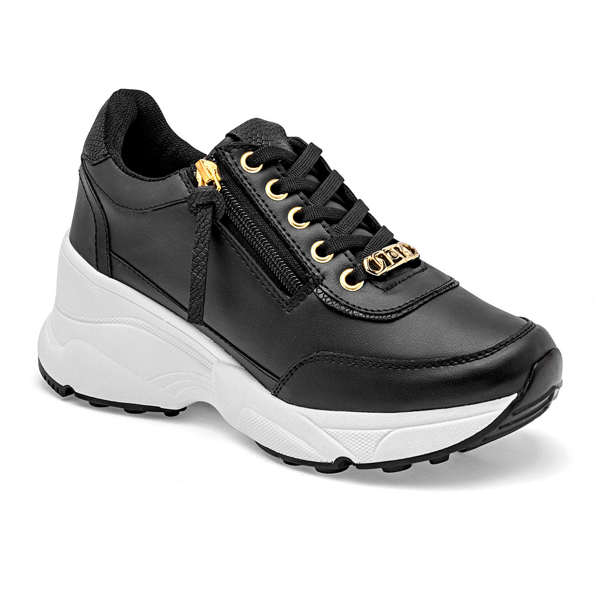 Tenis urbano para mujer color negro con detalles dorados en Moramora