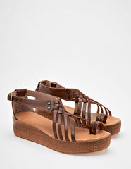 Sandalia de piel café para mujer cod-132503