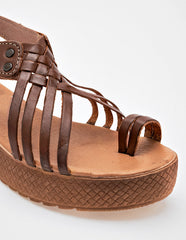 Sandalia de piel café para mujer cod-132503