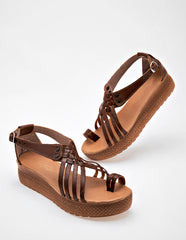 Sandalia de piel café para mujer cod-132503