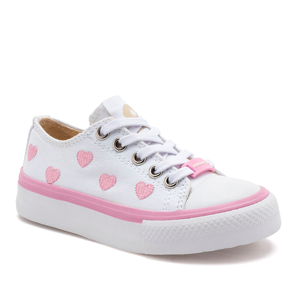 Tenis urbano para Niña  ADELA color blanco con corazones color rosa en Moramora