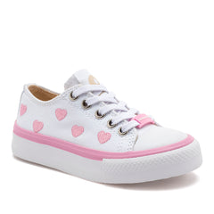 Tenis urbano para Niña  ADELA color blanco con corazones color rosa en Moramora