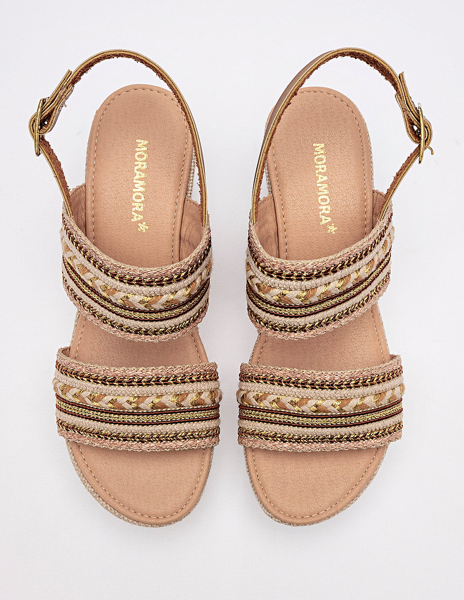 Sandalia cuña para Mujer Camel Elvira en Moramora