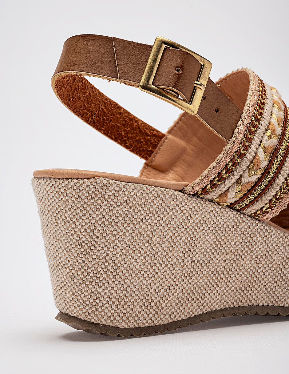 Sandalia cuña para Mujer Camel Elvira en Moramora