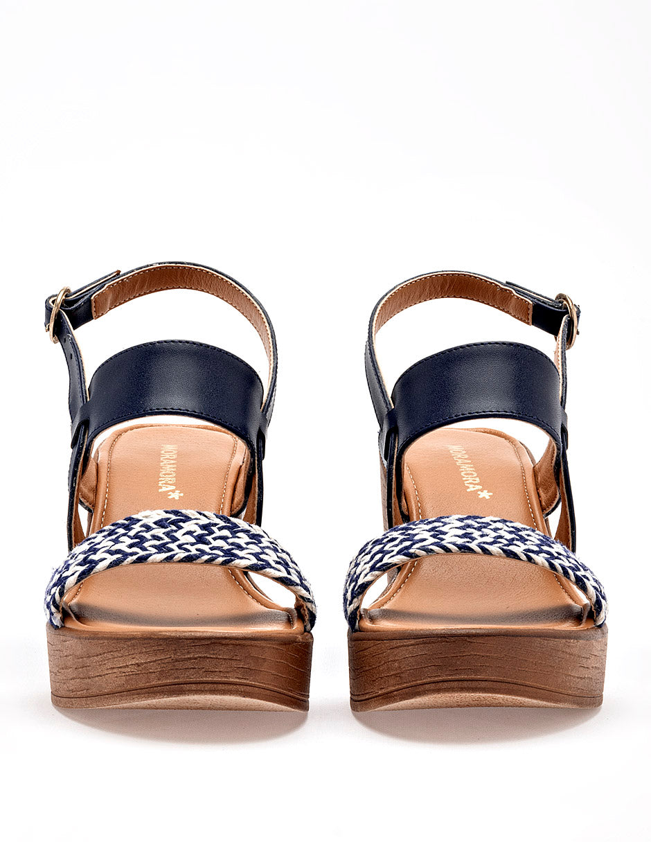 Sandalia cuña para Mujer Azul marino Florence Moramora