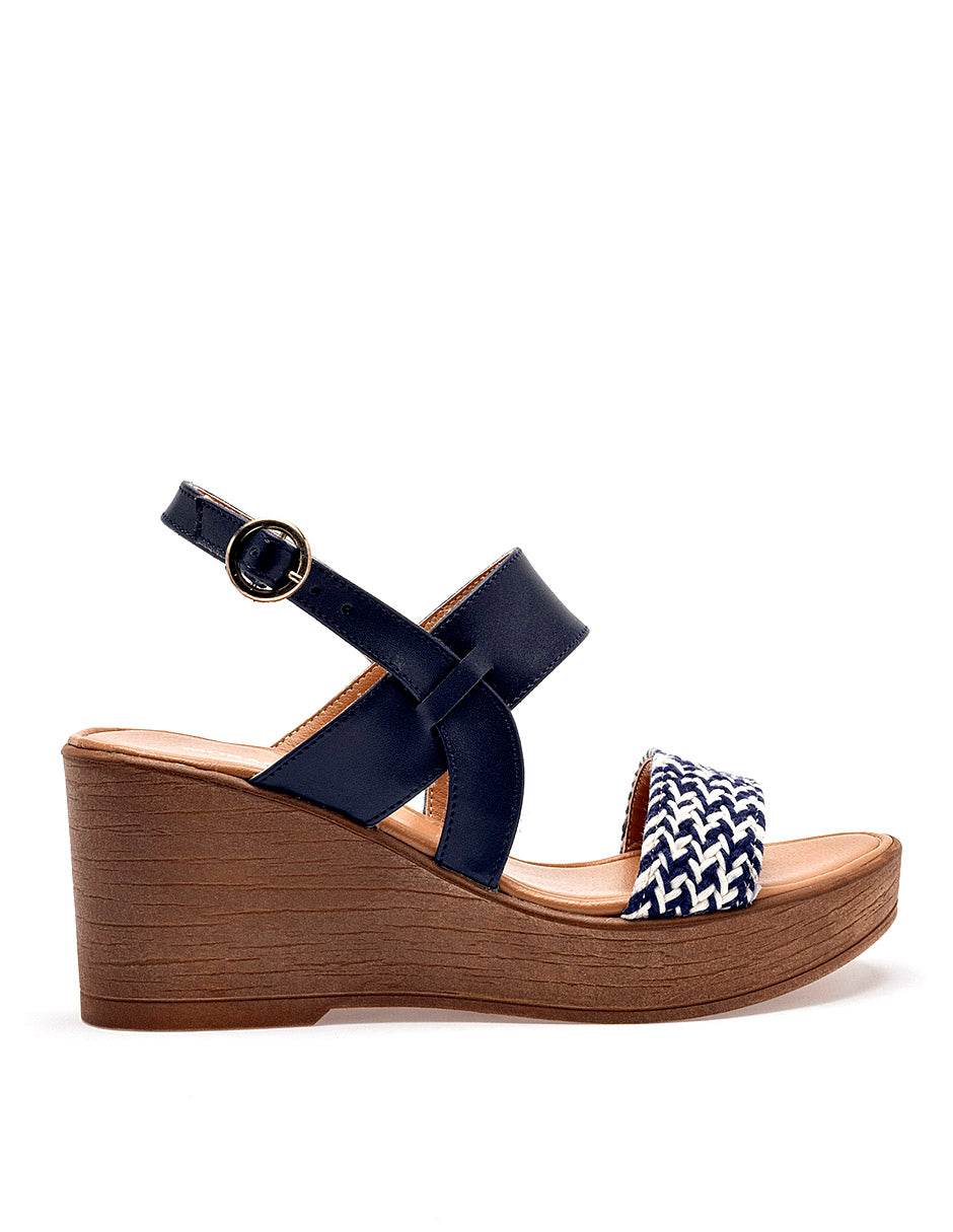 Sandalia cuña para Mujer Azul marino Florence Moramora